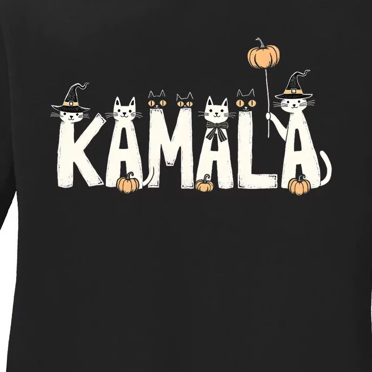 Kamala Halloween Cat Lover Witch Name Design Ladies Long Sleeve Shirt