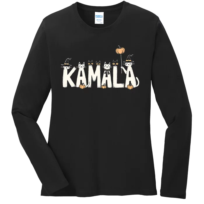 Kamala Halloween Cat Lover Witch Name Design Ladies Long Sleeve Shirt