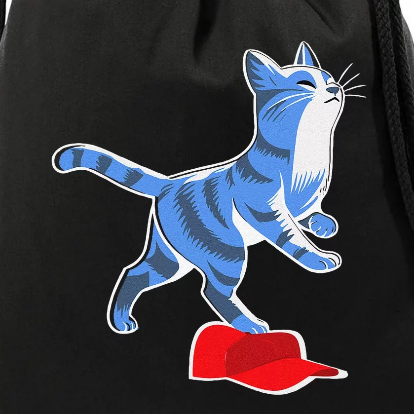 Kamala Harris Cat Stepping On Maga Hat Vp President Gift Drawstring Bag