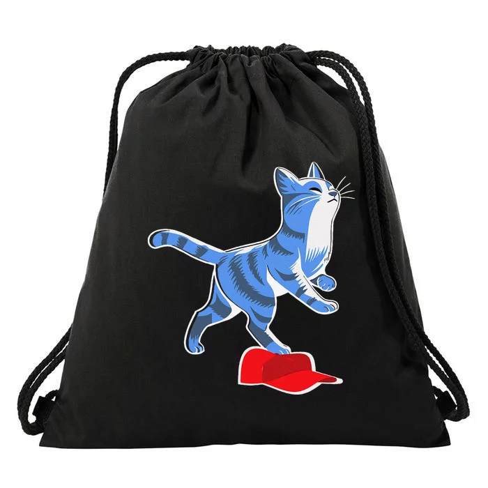 Kamala Harris Cat Stepping On Maga Hat Vp President Gift Drawstring Bag