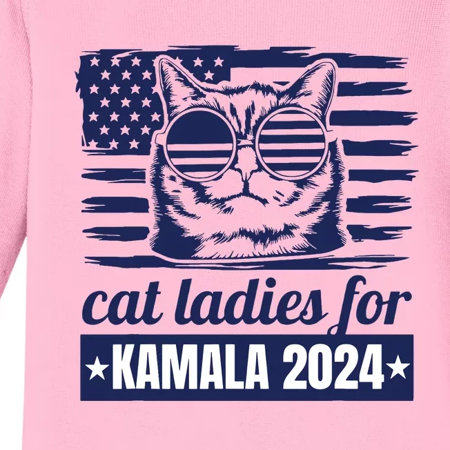 Kamala Harris Cat Lady 2024 Feminine Women Voting Funny Baby Long Sleeve Bodysuit