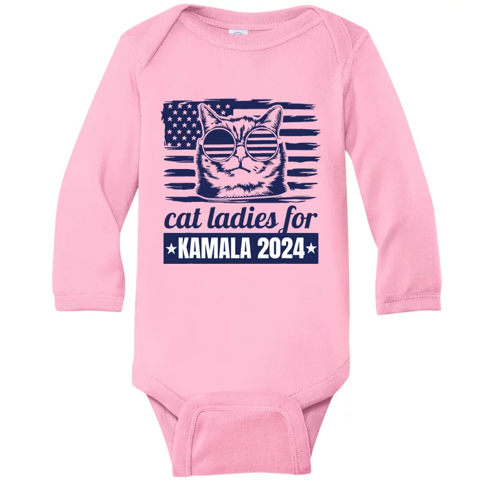 Kamala Harris Cat Lady 2024 Feminine Women Voting Funny Baby Long Sleeve Bodysuit