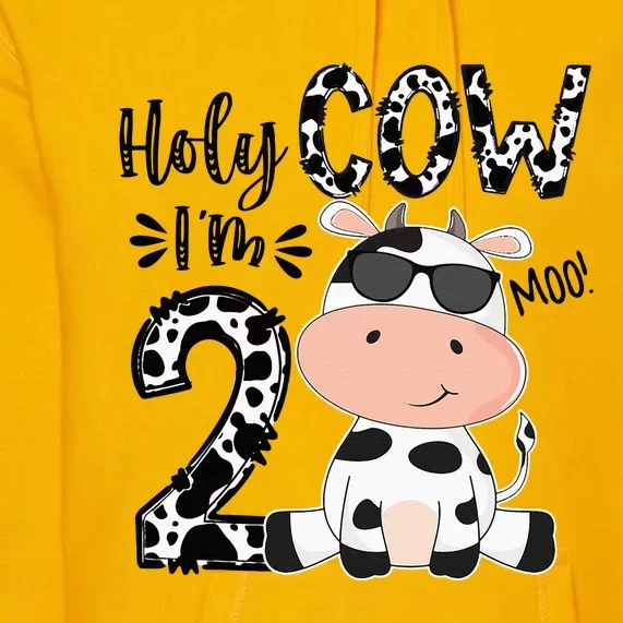 Kids Holy Cow Im 2 Birthday Boy 2nd Cow Farm Animals Bday Premium Hoodie