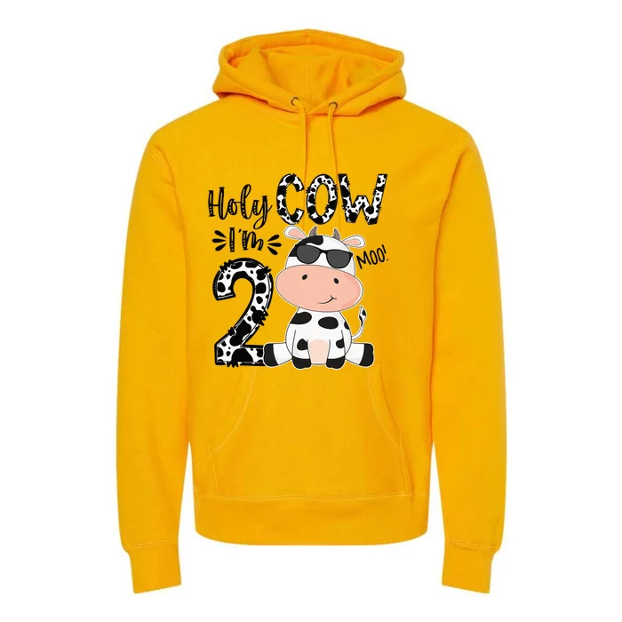 Kids Holy Cow Im 2 Birthday Boy 2nd Cow Farm Animals Bday Premium Hoodie