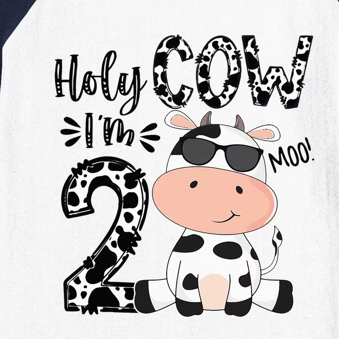 Kids Holy Cow Im 2 Birthday Boy 2nd Cow Farm Animals Bday Baseball Sleeve Shirt