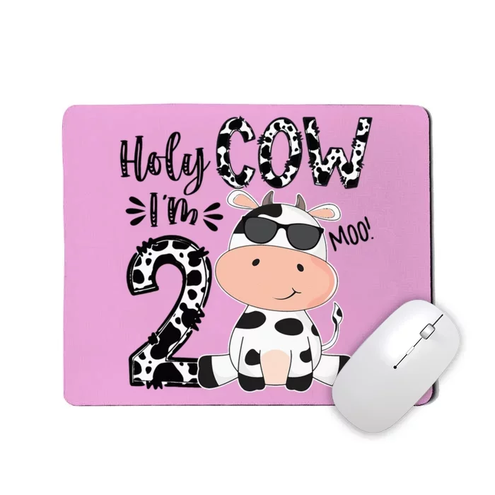 Kids Holy Cow Im 2 Birthday Boy 2nd Cow Farm Animals Bday Mousepad