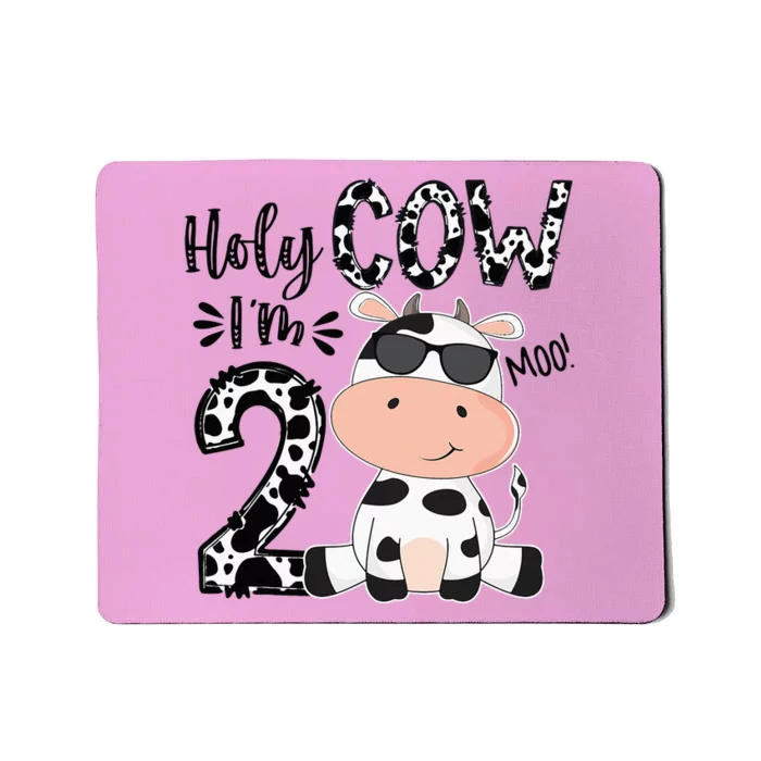 Kids Holy Cow Im 2 Birthday Boy 2nd Cow Farm Animals Bday Mousepad