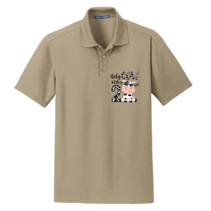 Kids Holy Cow Im 2 Birthday Boy 2nd Cow Farm Animals Bday Dry Zone Grid Performance Polo