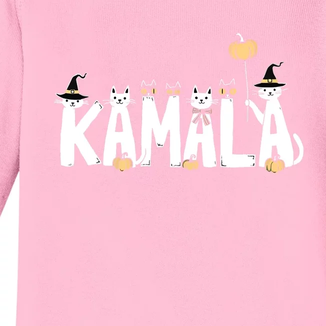 Kamala Halloween Cat Lover Witch Name Design Baby Long Sleeve Bodysuit