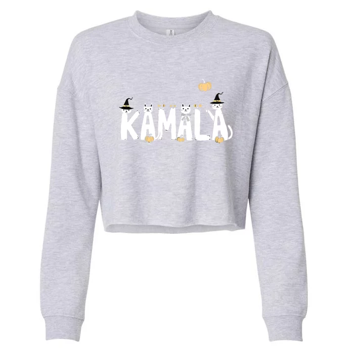 Kamala Halloween Cat Lover Witch Name Design Cropped Pullover Crew