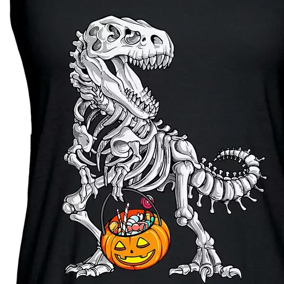 Kids Halloween Dinosaur Skeleton T Rex Funny Pumpkin Ladies Essential Flowy Tank