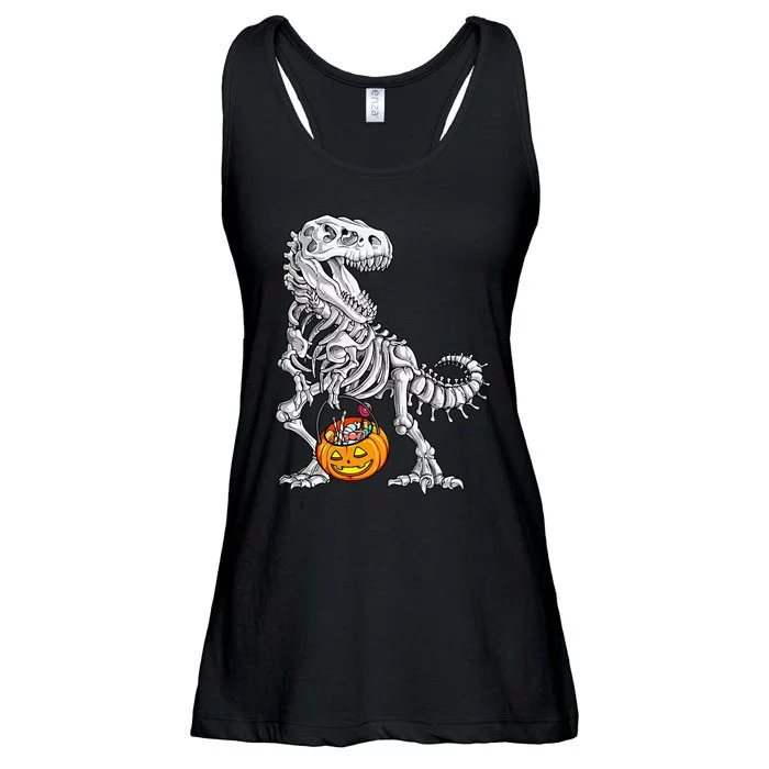 Kids Halloween Dinosaur Skeleton T Rex Funny Pumpkin Ladies Essential Flowy Tank