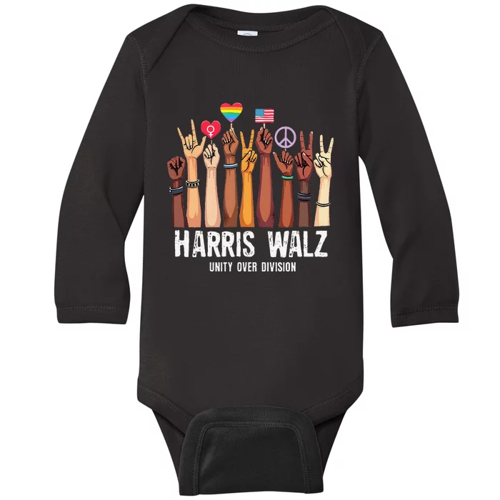 Kamala Harris Election Day Harris Walz Unity Over Division Baby Long Sleeve Bodysuit