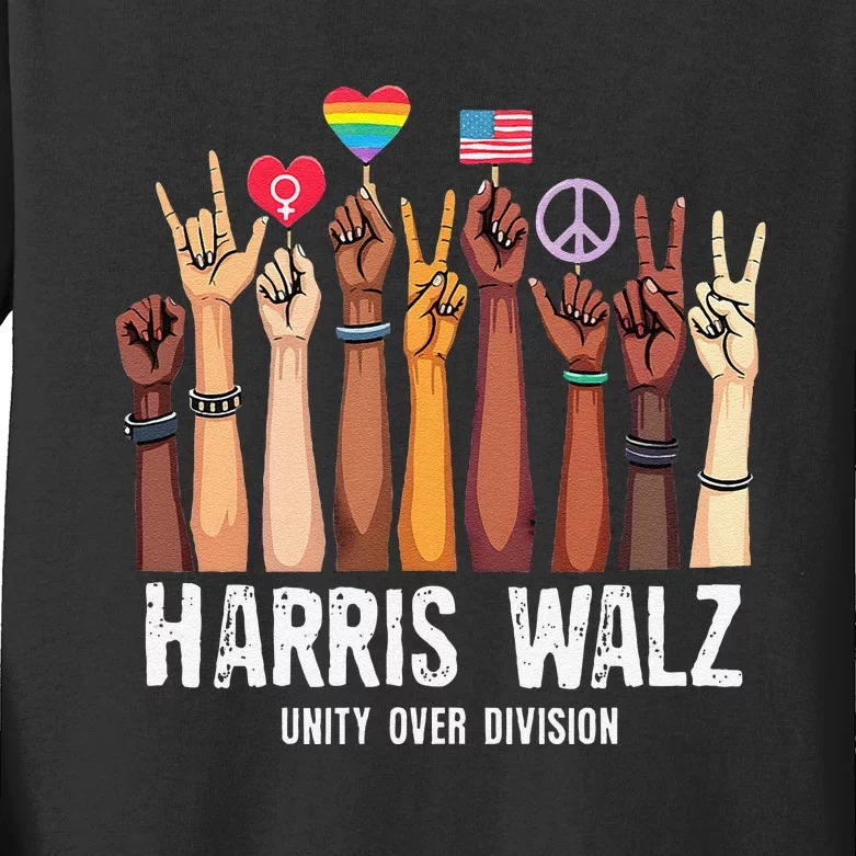 Kamala Harris Election Day Harris Walz Unity Over Division Kids Long Sleeve Shirt