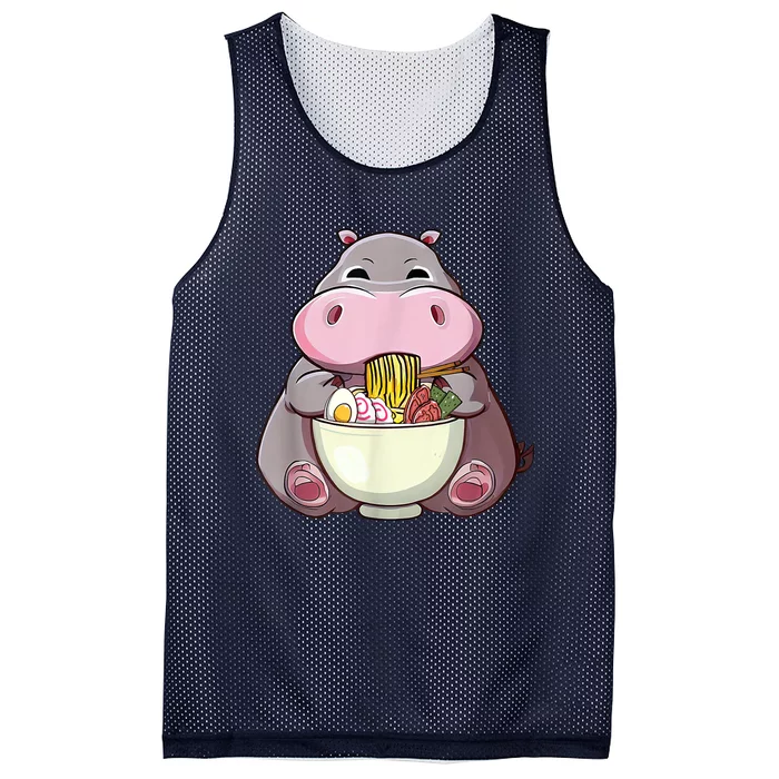 Kawaii Hippo Eats Ramen Daddy Mom Mesh Reversible Basketball Jersey Tank