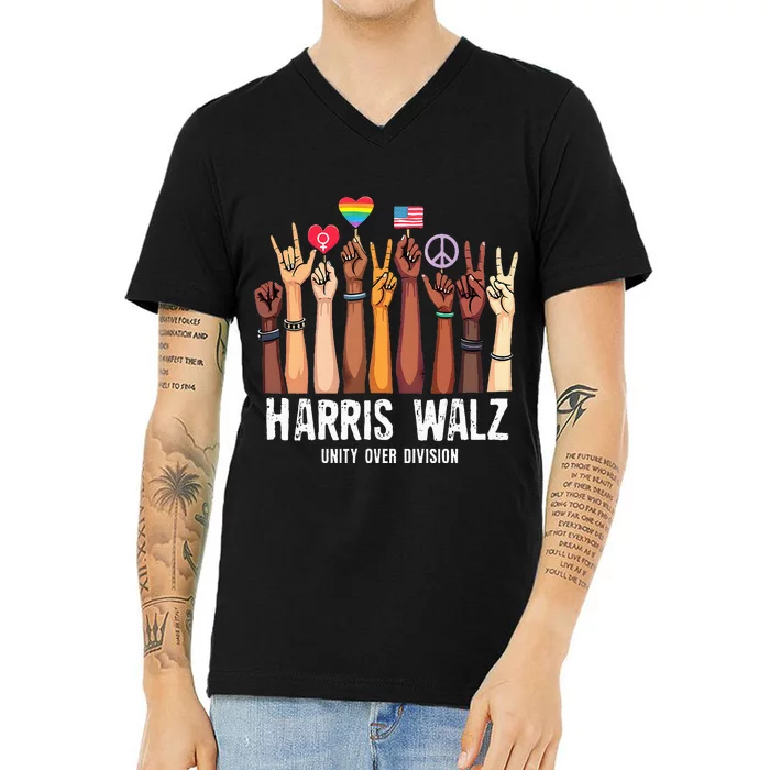 Kamala Harris Election Day Harris Walz Unity Over Division V-Neck T-Shirt