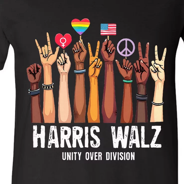 Kamala Harris Election Day Harris Walz Unity Over Division V-Neck T-Shirt