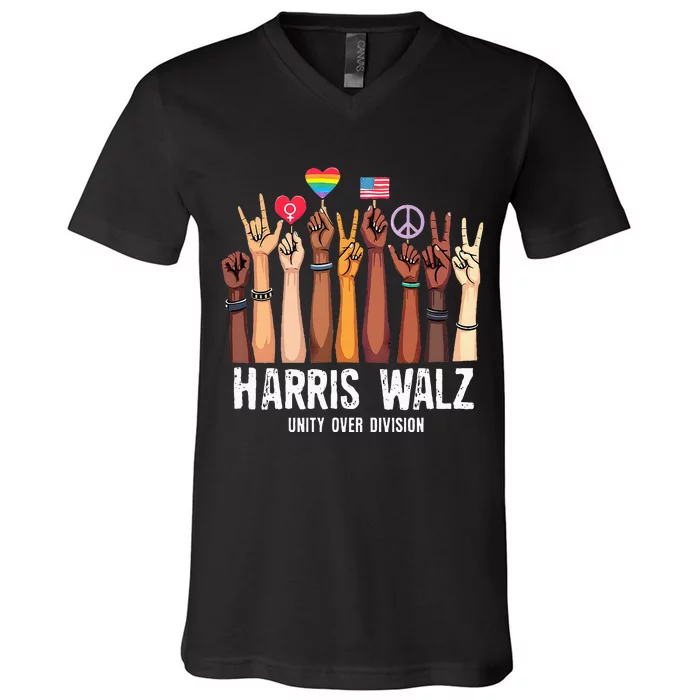 Kamala Harris Election Day Harris Walz Unity Over Division V-Neck T-Shirt