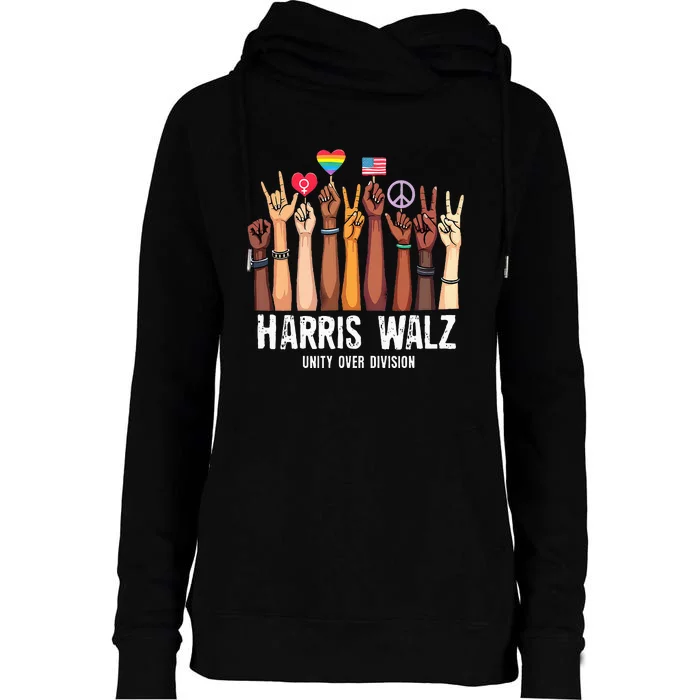 Kamala Harris Election Day Harris Walz Unity Over Division Womens Funnel Neck Pullover Hood