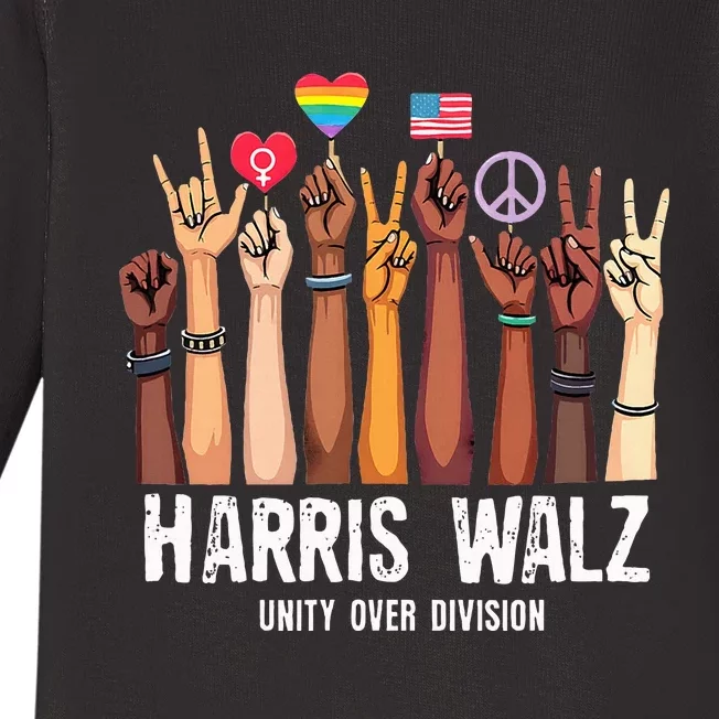 Kamala Harris Election Day Harris Walz Unity Over Division Baby Long Sleeve Bodysuit