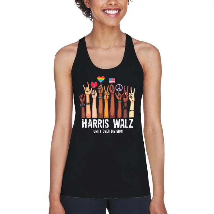 Kamala Harris Election Day Harris Walz Unity Over Division Women's Racerback Tank