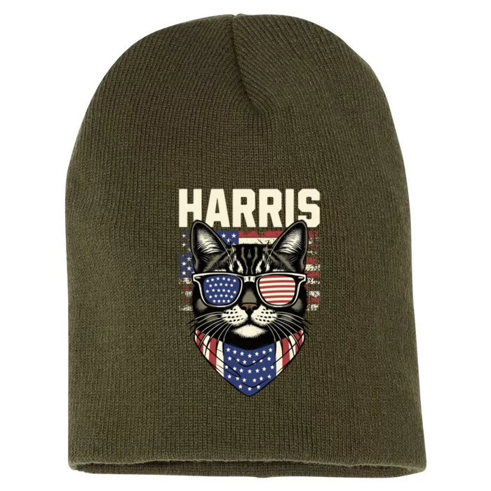 Kamala Harris For President 2024 Funny Cat Lady Graphic Election President 2024 Short Acrylic Beanie