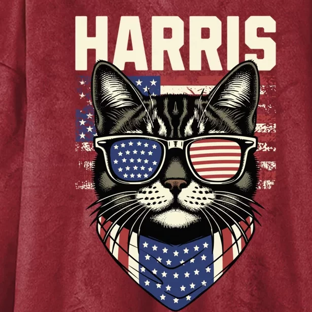 Kamala Harris For President 2024 Funny Cat Lady Graphic Election President 2024 Hooded Wearable Blanket