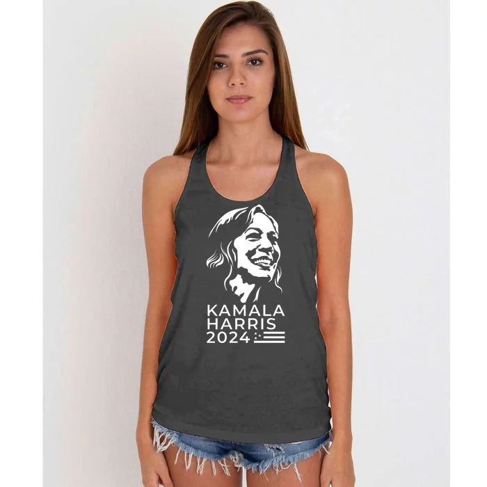 Kamala Harris Face Portrait 2024 Women's Knotted Racerback Tank