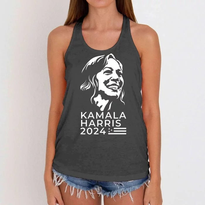 Kamala Harris Face Portrait 2024 Women's Knotted Racerback Tank