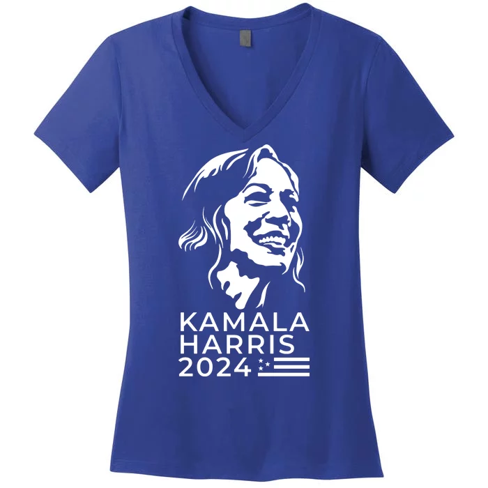 Kamala Harris Face Portrait 2024 Women's V-Neck T-Shirt