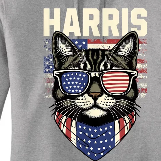 Kamala Harris For President 2024 Funny Cat Lady Graphic Women's Pullover Hoodie