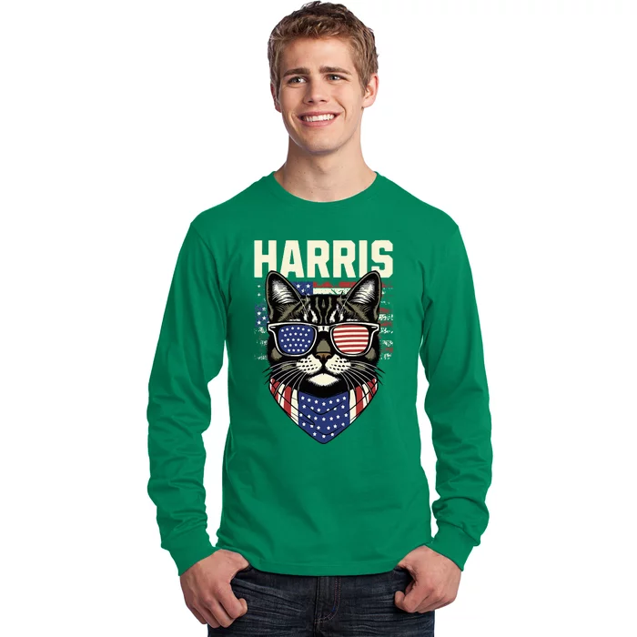 Kamala Harris For President 2024 Funny Cat Graphic Long Sleeve Shirt