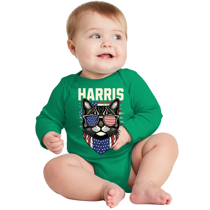 Kamala Harris For President 2024 Funny Cat Graphic Baby Long Sleeve Bodysuit