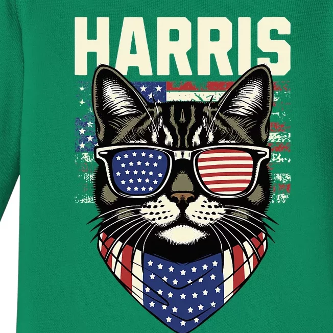 Kamala Harris For President 2024 Funny Cat Graphic Baby Long Sleeve Bodysuit