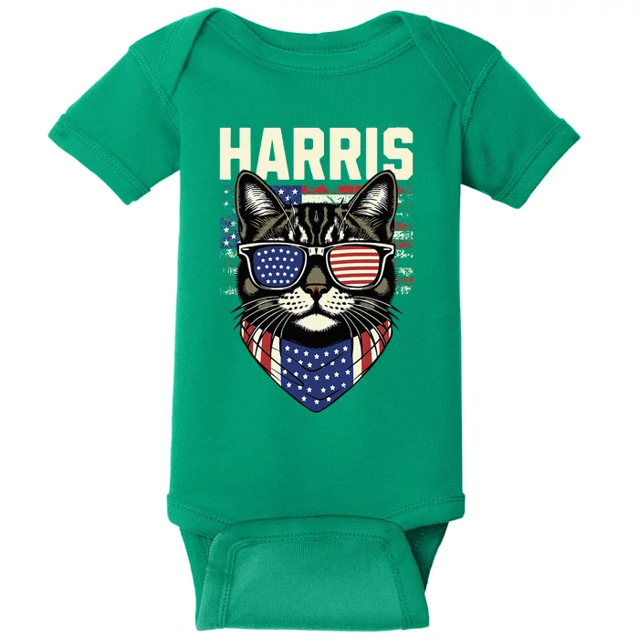 Kamala Harris For President 2024 Funny Cat Graphic Baby Bodysuit