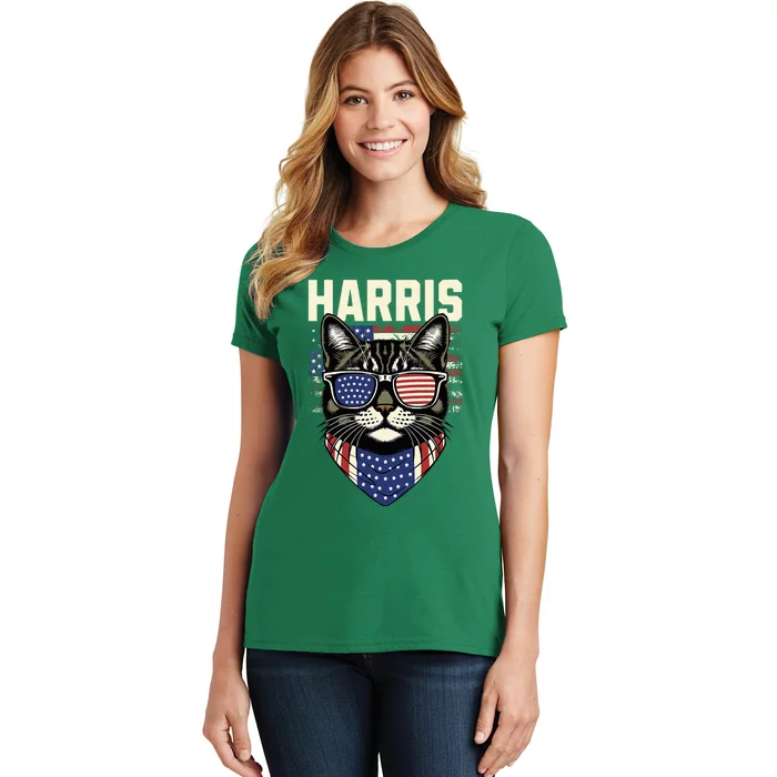 Kamala Harris For President 2024 Funny Cat Graphic Women's T-Shirt