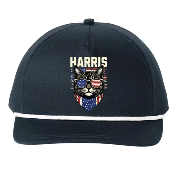 Kamala Harris For President 2024 Funny Cat Graphic Snapback Five-Panel Rope Hat