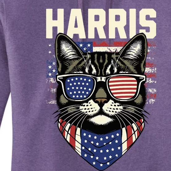 Kamala Harris For President 2024 Funny Cat Graphic Women's Pullover Hoodie