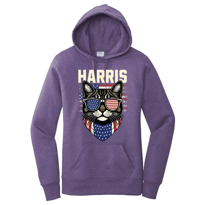 Kamala Harris For President 2024 Funny Cat Graphic Women's Pullover Hoodie