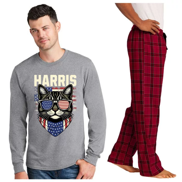 Kamala Harris For President 2024 Funny Cat Lady Graphic Long Sleeve Pajama Set