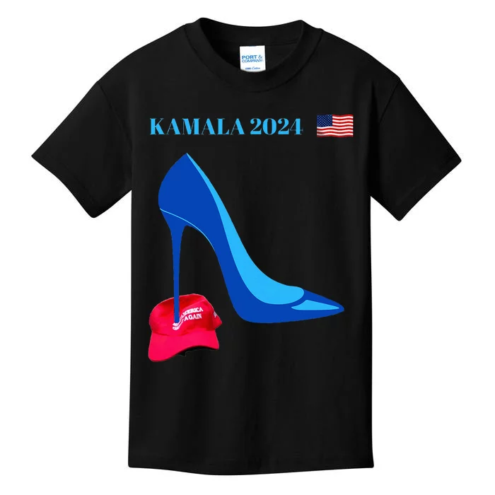 Kamala Harris For President 2024 High Heel Crushed Maga Hat Kids T-Shirt