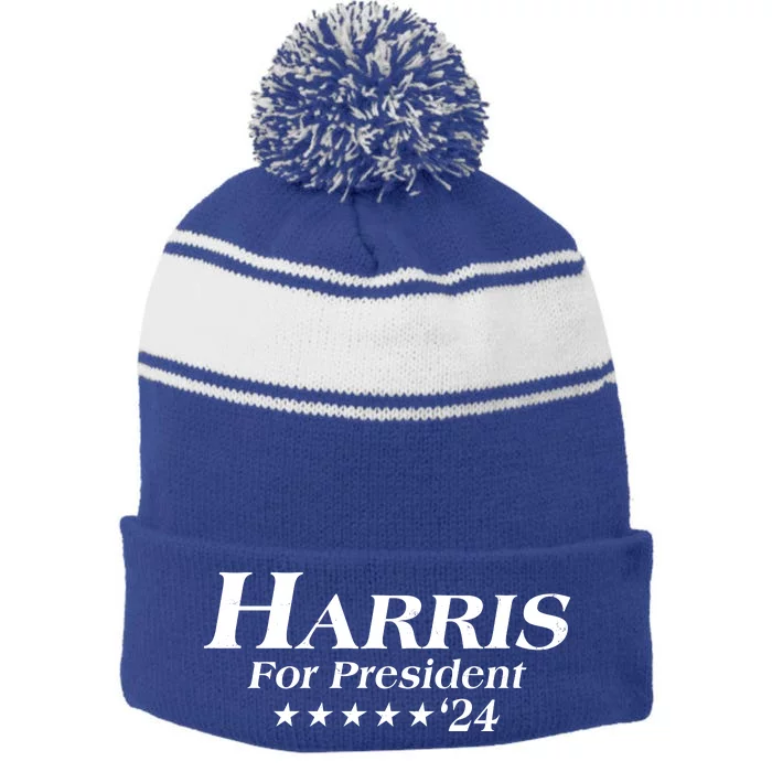 Kamala Harris For President 2024 Stripe Pom Pom Beanie