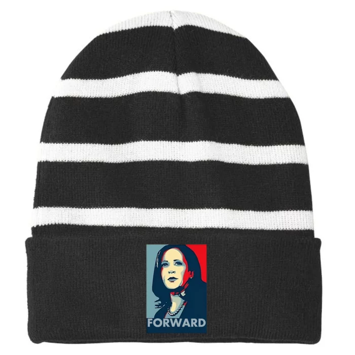 Kamala Harris Forward 2024 Presidential Election President Striped Beanie with Solid Band