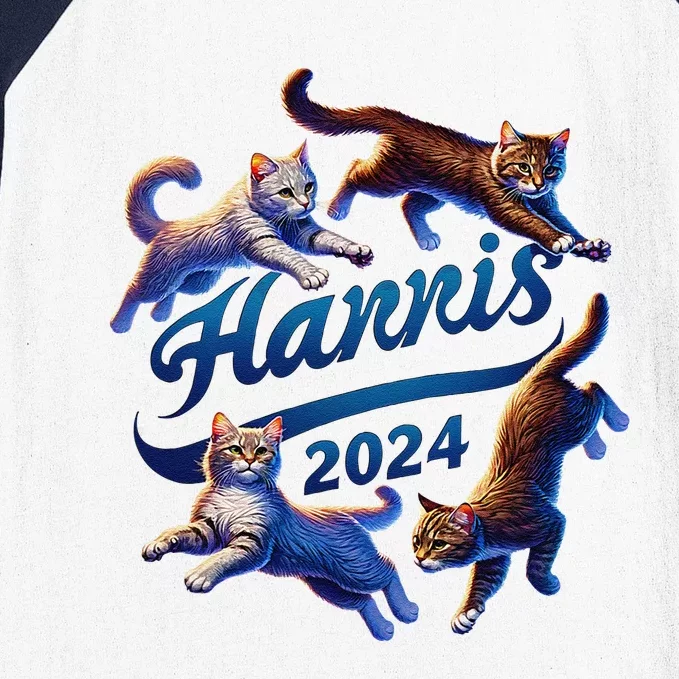 Kamala Harris For President 2024 Funny Cat Baseball Sleeve Shirt