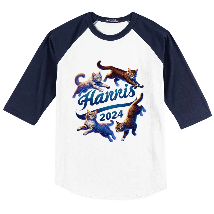 Kamala Harris For President 2024 Funny Cat Baseball Sleeve Shirt