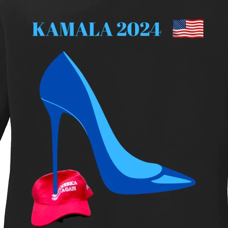 Kamala Harris For President 2024 High Heel Crushed Maga Hat Ladies Long Sleeve Shirt