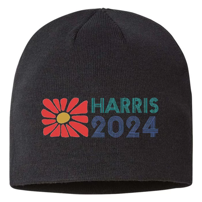 Kamala Harris For President 2024 Boho Vintage Flower Style 8 1/2in Sustainable Knit Beanie