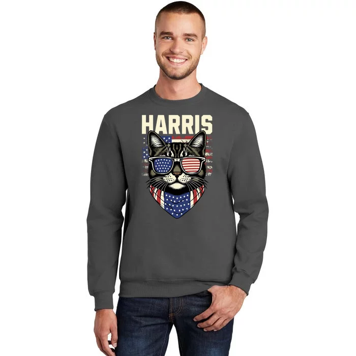 Kamala Harris For President 2024 Funny Cat Graphic Tall Sweatshirt