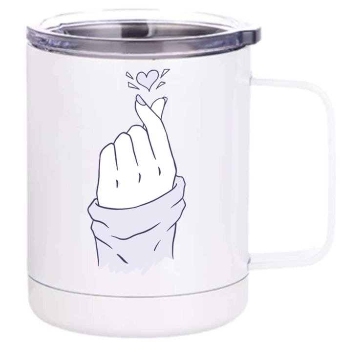 Korean Hand Finger Heart Kgiftpop Saranghae Purple Gift Front & Back 12oz Stainless Steel Tumbler Cup