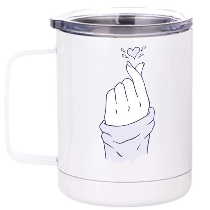 Korean Hand Finger Heart Kgiftpop Saranghae Purple Gift Front & Back 12oz Stainless Steel Tumbler Cup